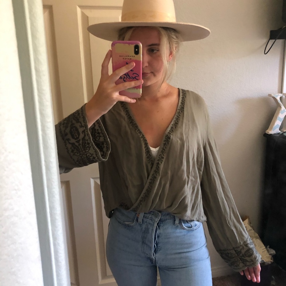 Urban Outfitters Cars Embroidered Surplice Blouse
